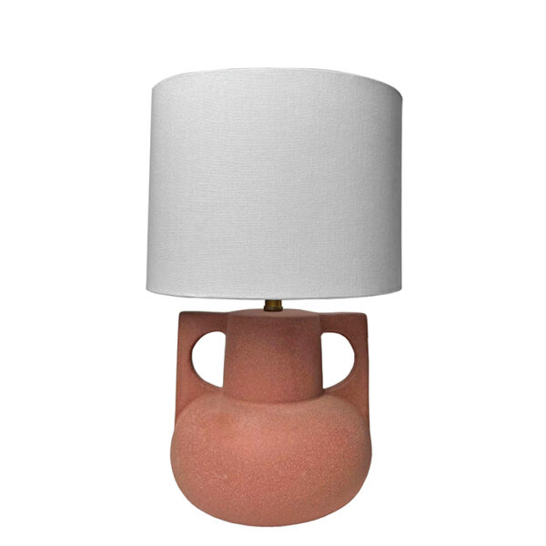 Φωτιστικό κεραμική βάση κεραμιδί & υφασμάτινο καπέλο Υ.35cm