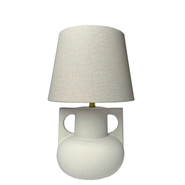 Φωτιστικό κεραμική βάση εκρου & υφασμάτινο καπέλο Υ.35cm
