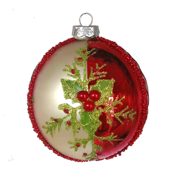 Glass Ball W/Holy Leaf Red/Gold