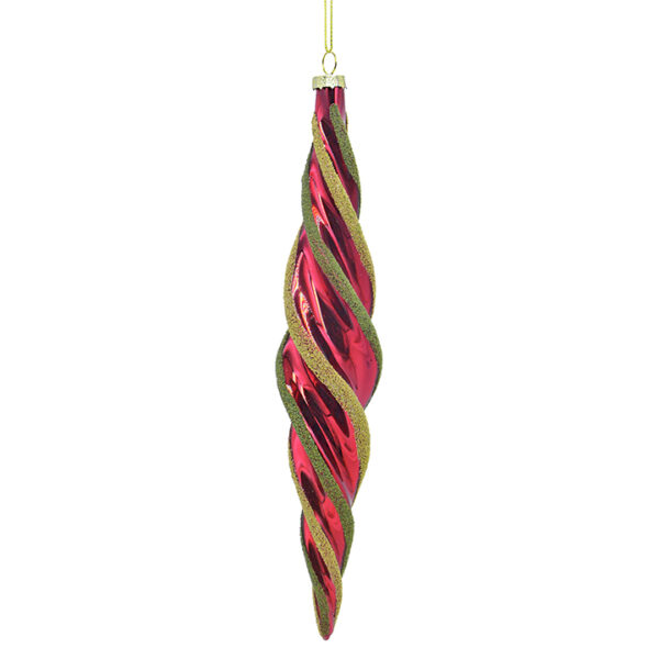Glass Twisted Drop Orn. Red/Green