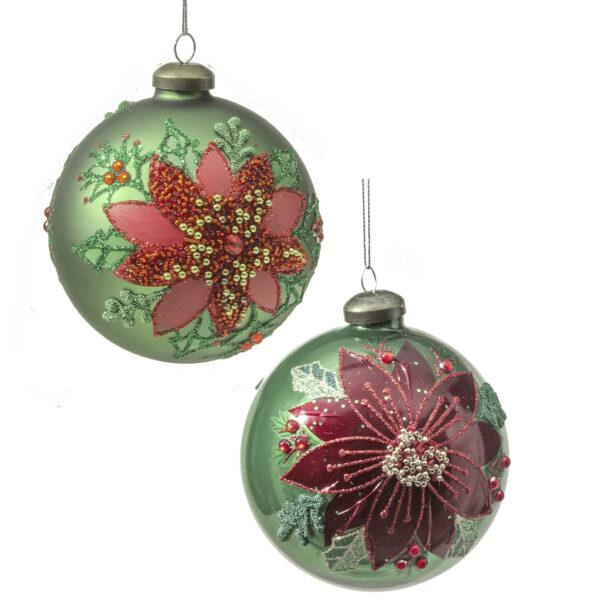 Glass Ball Red/Green Poinsettia