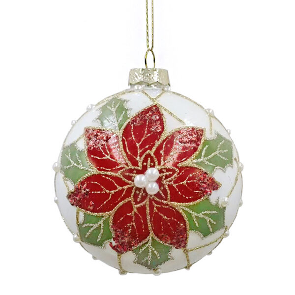 Glass Ball Red/Cream Poinsettia Red/Cream