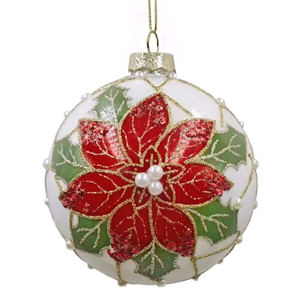 Glass Ball Red/Cream Poinsettia Red/Cream