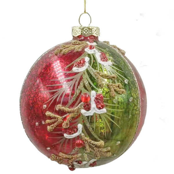 Glass Ball Pine Branch Des. Red/Green