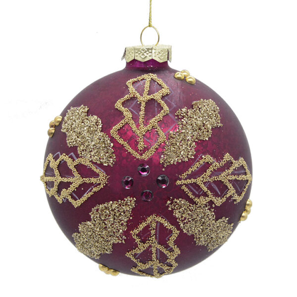 Glass Ball Burgundy & Gold Leafs