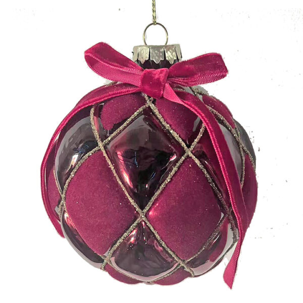 Glass Ball Rohmb Des. Flocked Burgundy