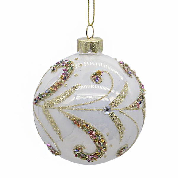 Glass Ball Pearl White W/Gold Trim