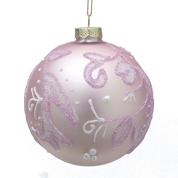 Glass Ball Pink W/Leaf