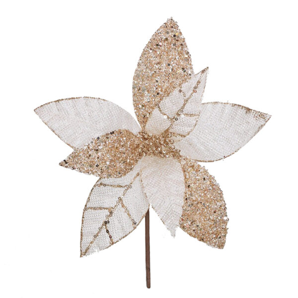 Gilttered Poinsettia pick Rose/Gold