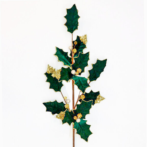 Holly leaf velvet spray Emerald