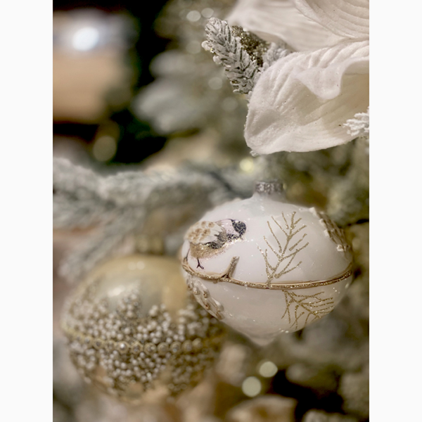 Glass Ornament 3 Style Birds Design Cream Clr
