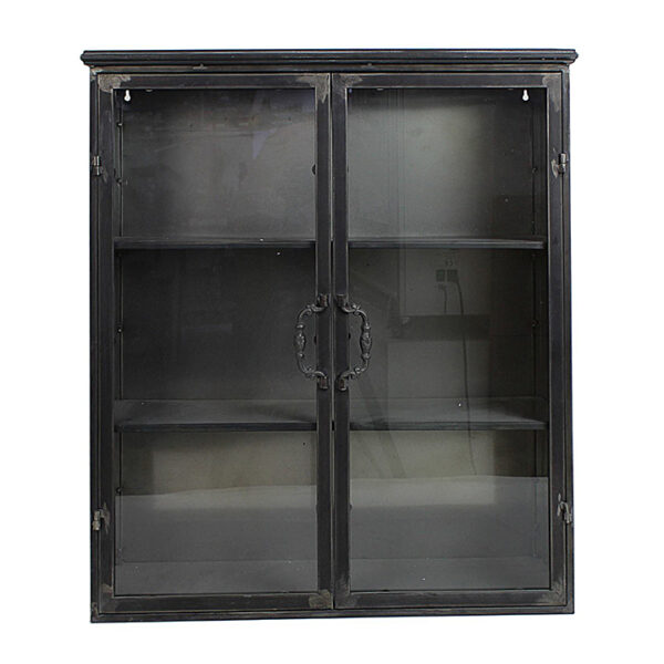 Vintage Μεταλλικό Ερμάριο τοίχου γυάλ. πόρτες & 2 ράφια 65x22x75cm