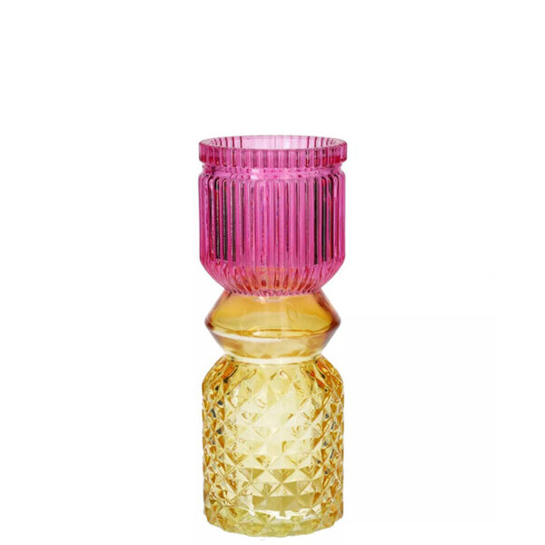 Γυάλινο βάζο "Beverly" ροζ/κίτρινο 7x18.5cm