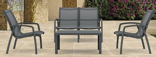 Dark Grey Καθιστικό Σέτ Πολυπροπυλένιου 4 Τεμαχίων Με Διάτρητο Ύφασμα Με UV Προστασία