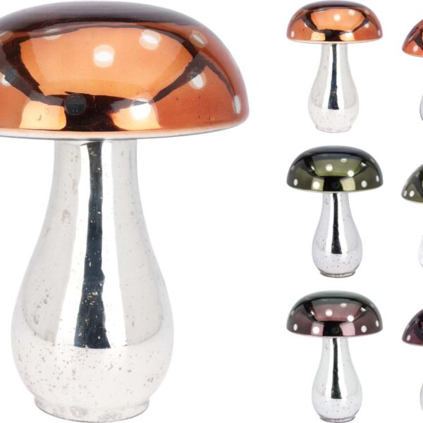 JK Home Décor - Glass Mushroom 13x21cm 6Ass