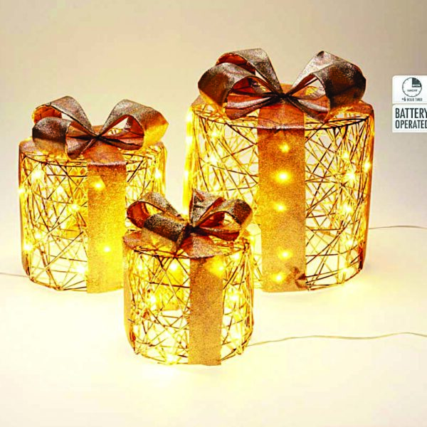 JK Home Décor - Gifts 20-40LED Gold Metal 17-30cm S/4