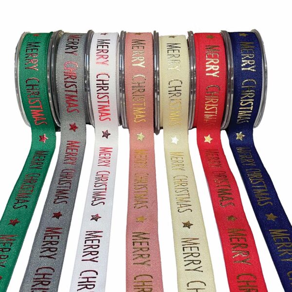 JK Home Décor - Ribbon Gro Matte Merry Christmas in Beige 2.5cm x 9m